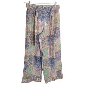 Rachel Zoe Wide Leg Pants Women's Small S Colorful Boho Patchwork Artsy Belt Tie